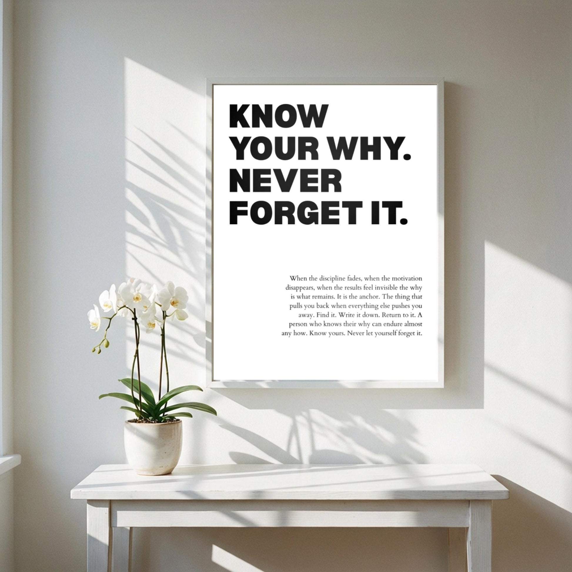 Know Your Why Never Forget It Poster | Powerful Motivational Wall Art | Success Quote | Modern Office Decor