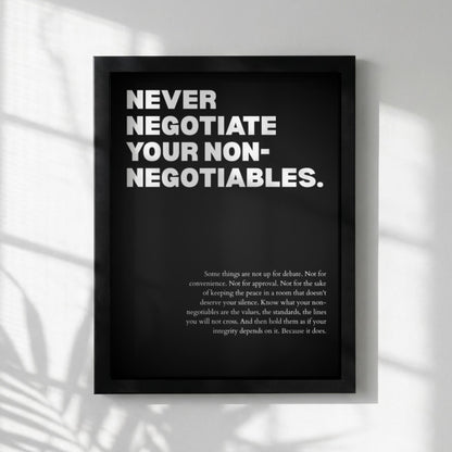 Never Negotiate Your Non-Negotiables Poster | Powerful Motivational Wall Art | Success Quote | Modern Office Decor