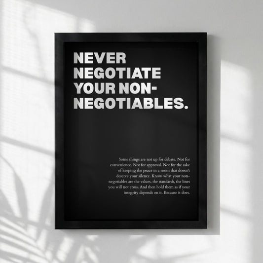 Never Negotiate Your Non-Negotiables Poster | Powerful Motivational Wall Art | Success Quote | Modern Office Decor
