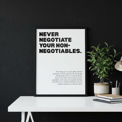 Never Negotiate Your Non-Negotiables Poster | Powerful Motivational Wall Art | Success Quote | Modern Office Decor
