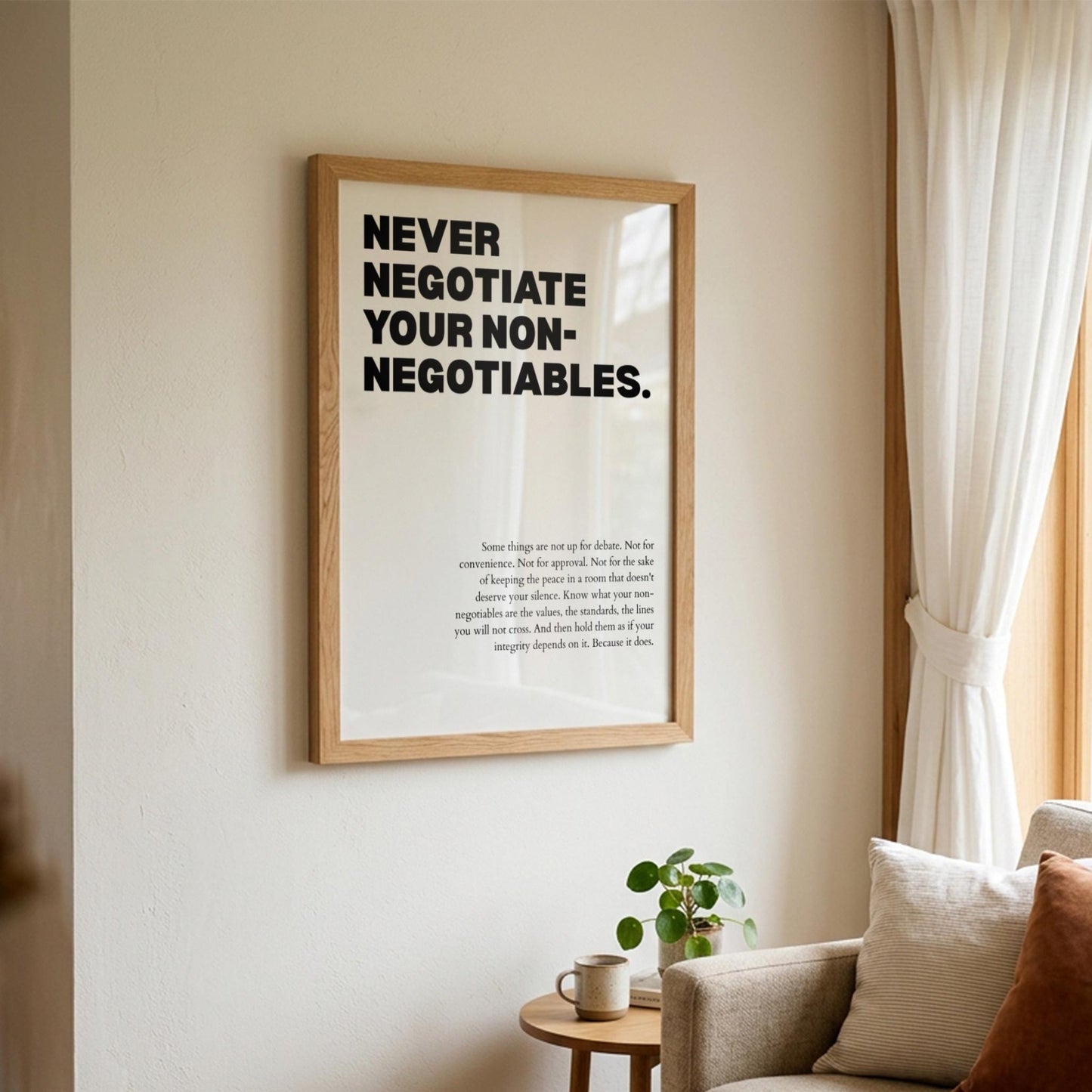Never Negotiate Your Non-Negotiables Poster | Powerful Motivational Wall Art | Success Quote | Modern Office Decor
