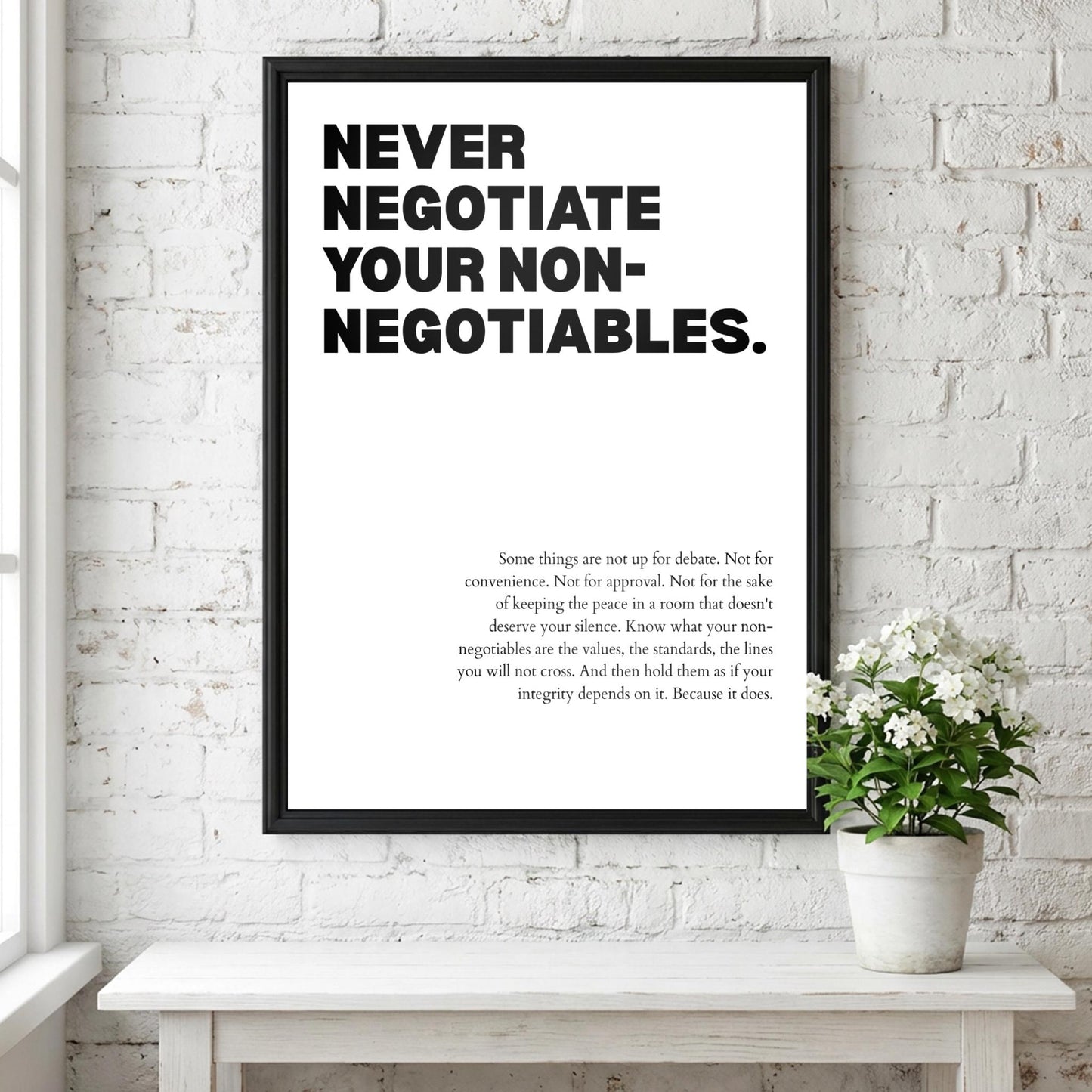 Never Negotiate Your Non-Negotiables Poster | Powerful Motivational Wall Art | Success Quote | Modern Office Decor