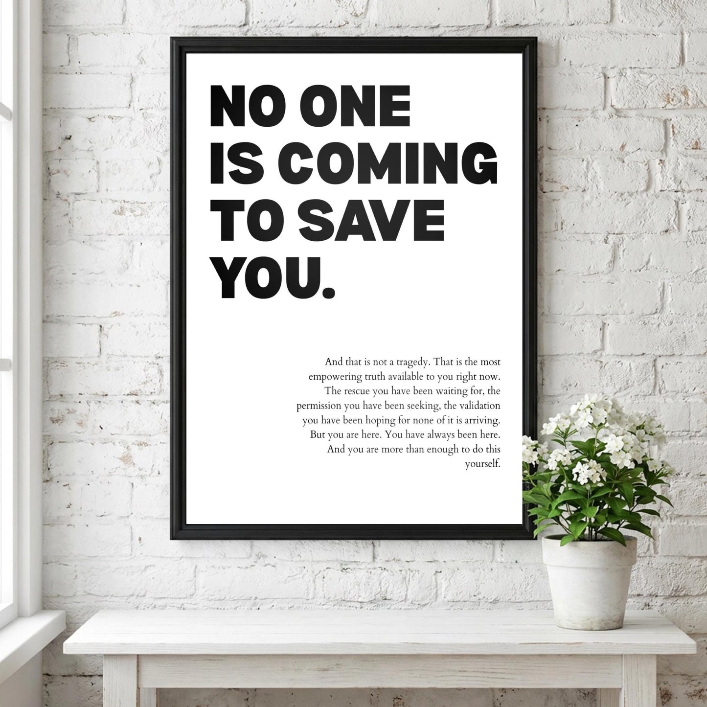 No One Is Coming To Save You Poster | Powerful Motivational Wall Art | Success Quote | Modern Office Decor