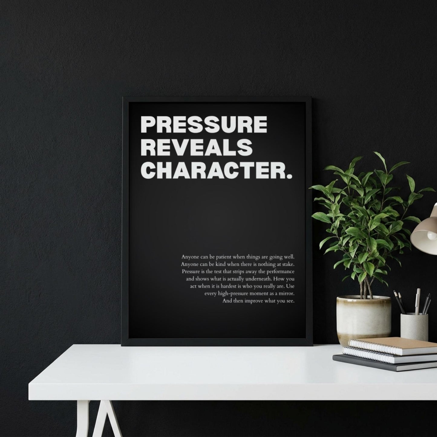 Pressure Reveals Character Poster | Powerful Motivational Wall Art | Success Quote | Modern Office Decor