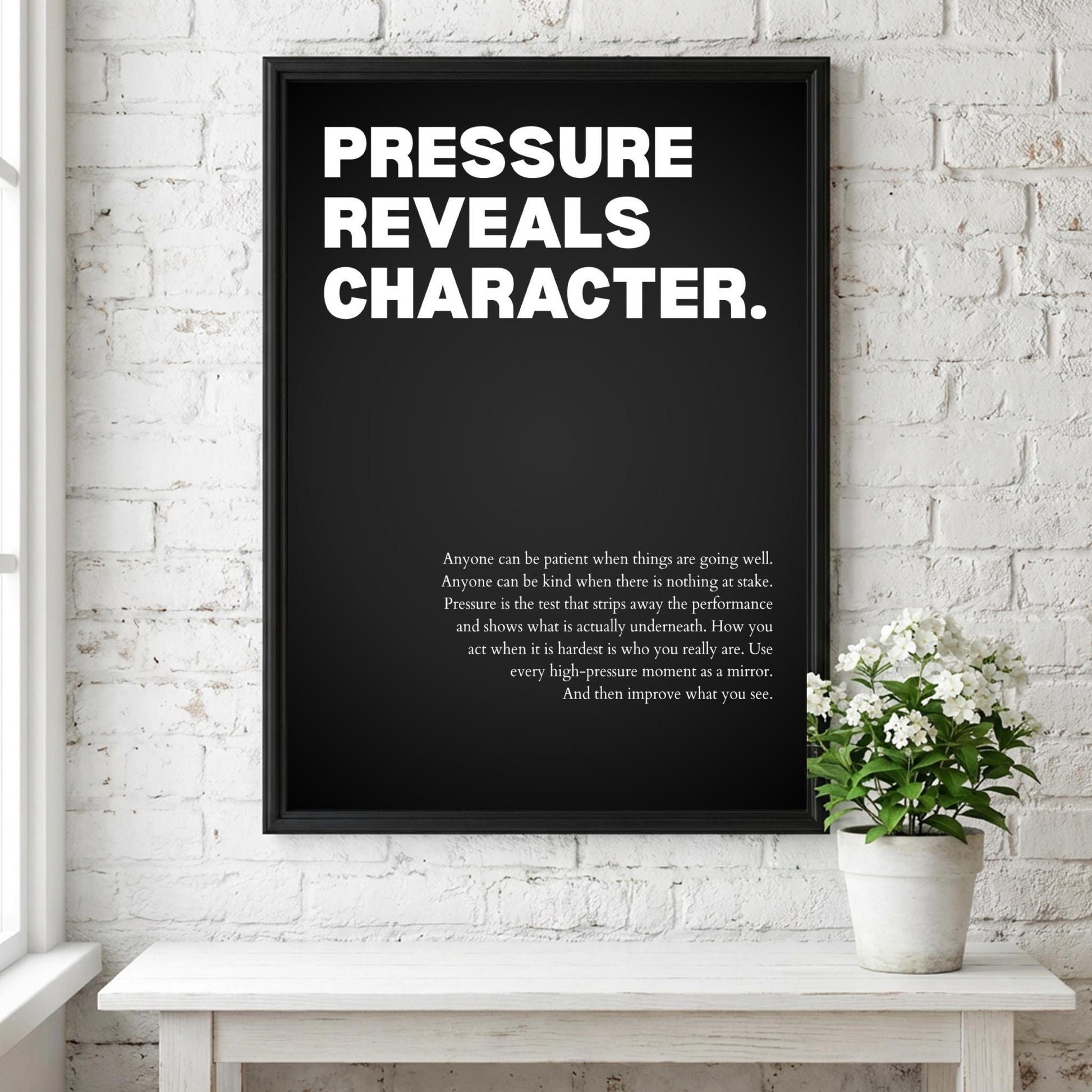 Pressure Reveals Character Poster | Powerful Motivational Wall Art | Success Quote | Modern Office Decor