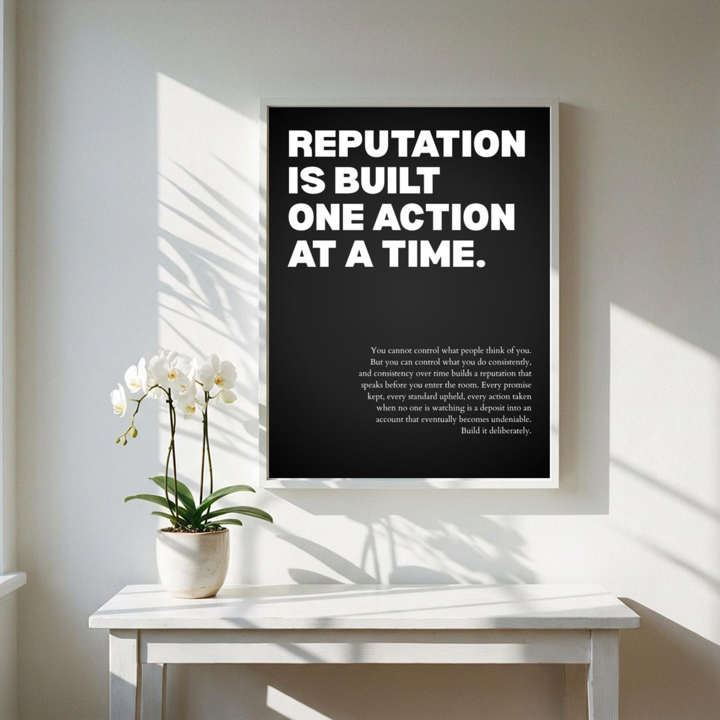 Reputation Is Built One Action At A Time Poster | Powerful Motivational Wall Art | Success Quote | Modern Office Decor