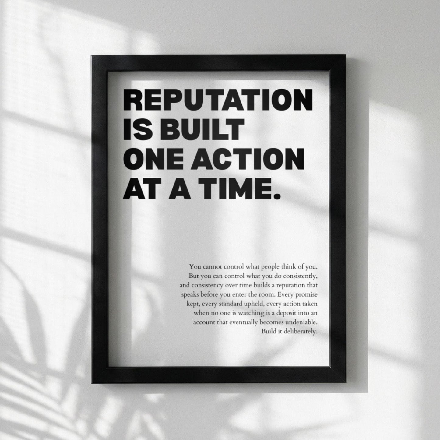 Reputation Is Built One Action At A Time Poster | Powerful Motivational Wall Art | Success Quote | Modern Office Decor