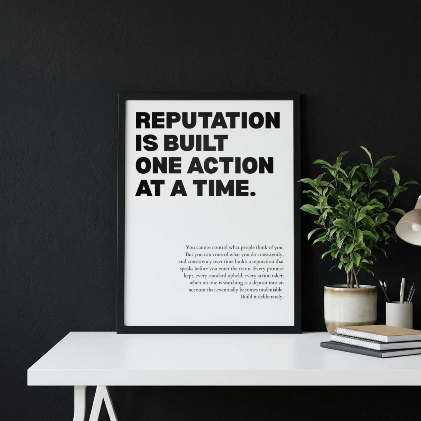 Reputation Is Built One Action At A Time Poster | Powerful Motivational Wall Art | Success Quote | Modern Office Decor