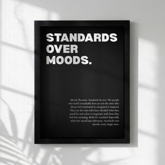 Standards Over Moods Poster | Powerful Motivational Wall Art | Success Quote | Modern Office Decor