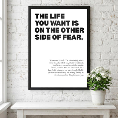 The Life You Want Is On The Other Side Of Fear Poster | Powerful Motivational Wall Art | Success Quote | Modern Office Decor