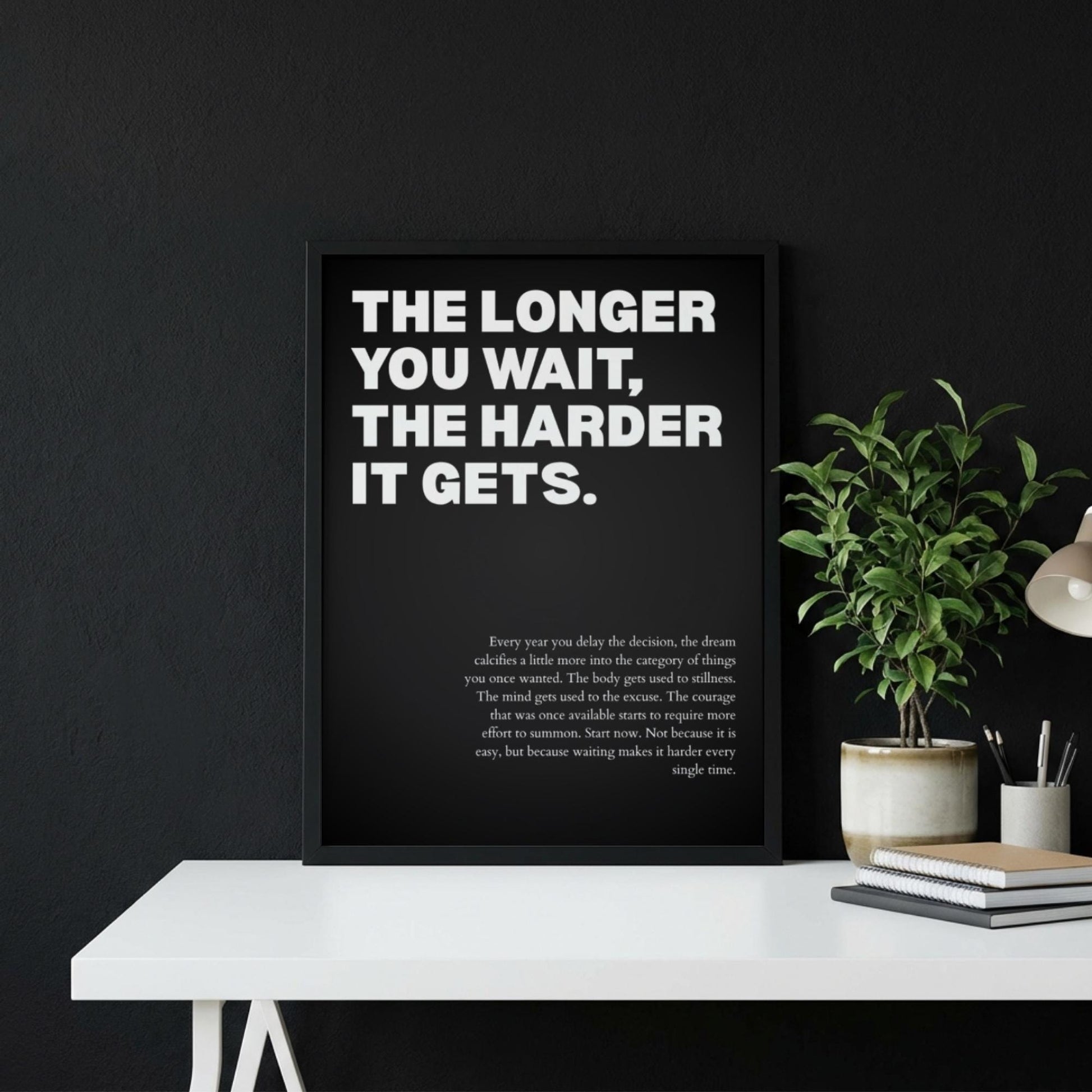 The Longer You Wait, The Harder It Gets Poster | Powerful Motivational Wall Art | Success Quote | Modern Office Decor