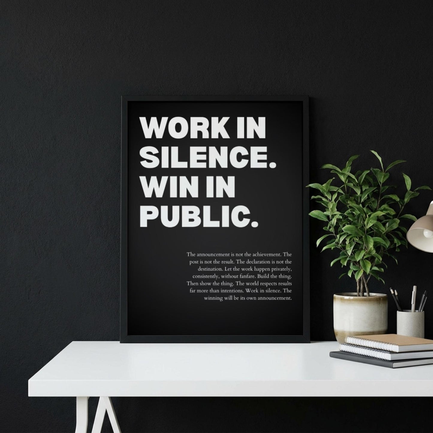 Work In Silence Win In Public Poster | Powerful Motivational Wall Art | Success Quote | Modern Office Decor