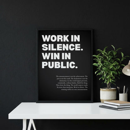 Work In Silence Win In Public Poster | Powerful Motivational Wall Art | Success Quote | Modern Office Decor