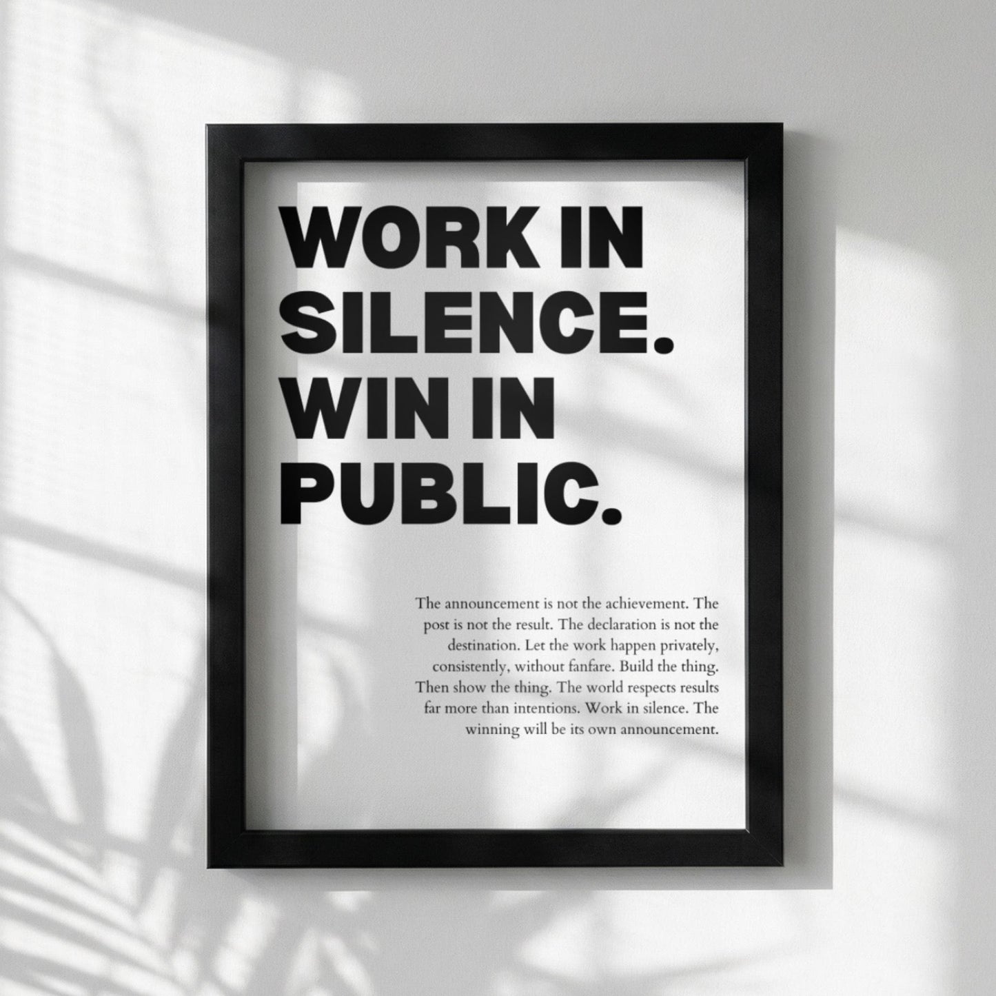 Work In Silence Win In Public Poster | Powerful Motivational Wall Art | Success Quote | Modern Office Decor