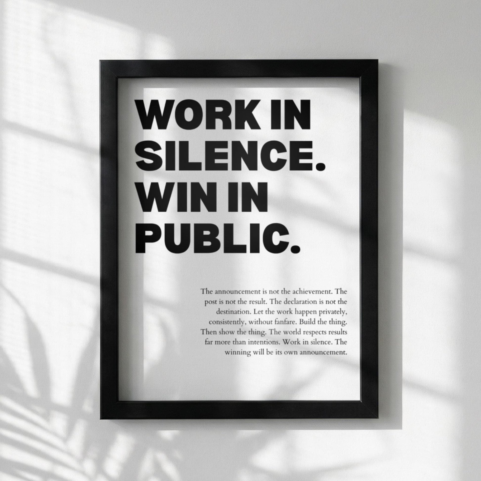 Work In Silence Win In Public Poster | Powerful Motivational Wall Art | Success Quote | Modern Office Decor