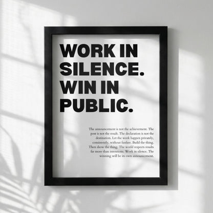 Work In Silence Win In Public Poster | Powerful Motivational Wall Art | Success Quote | Modern Office Decor