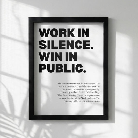 Work In Silence Win In Public Poster | Powerful Motivational Wall Art | Success Quote | Modern Office Decor