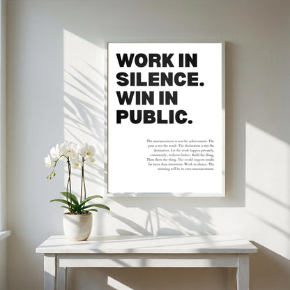 Work In Silence Win In Public Poster | Powerful Motivational Wall Art | Success Quote | Modern Office Decor