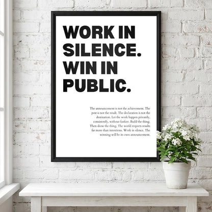 Work In Silence Win In Public Poster | Powerful Motivational Wall Art | Success Quote | Modern Office Decor