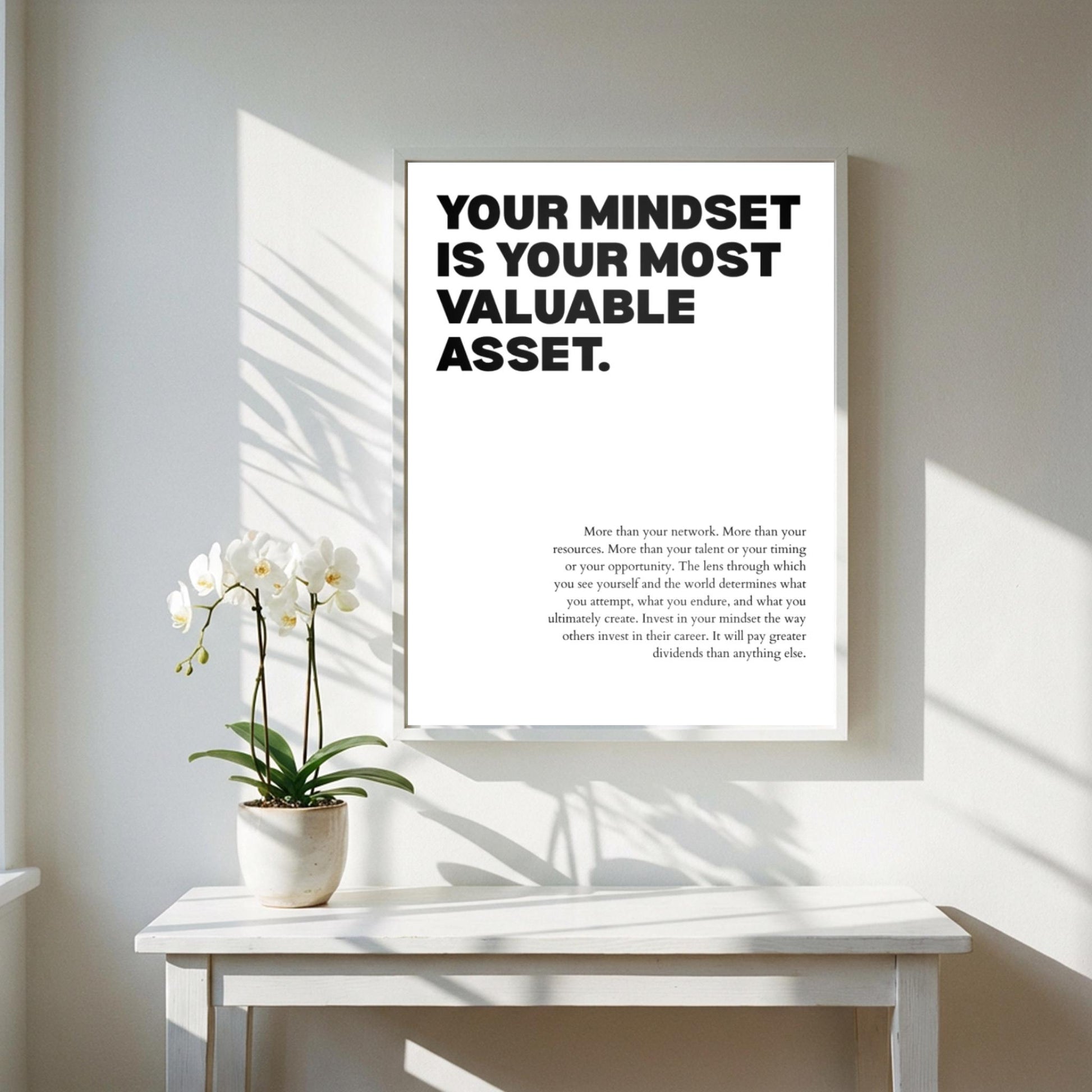 Your Mindset Is Your Most Valuable Asset Poster | Powerful Motivational Wall Art | Success Quote