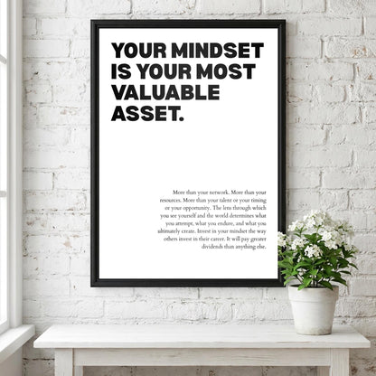 Your Mindset Is Your Most Valuable Asset Poster | Powerful Motivational Wall Art | Success Quote