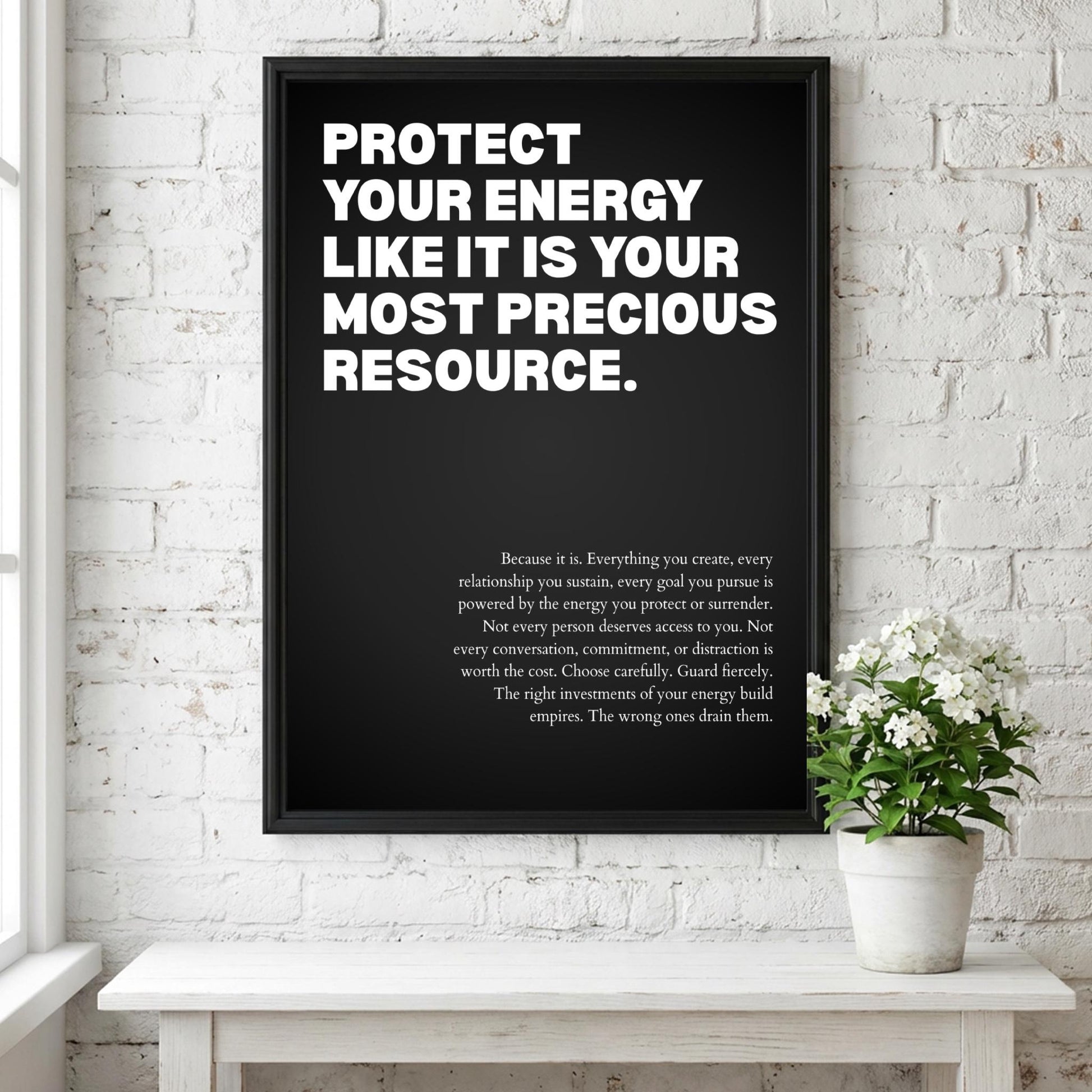 Protect Your Energy Like It Is Your Most Precious Asset Poster | Powerful Motivational Wall Art | Success Quote