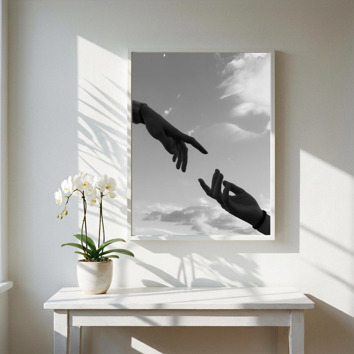 Almost Touching Hands Black & White Poster | Minimalist Line Art | Modern Wall Decor | Abstract Human Art | Aesthetic Print