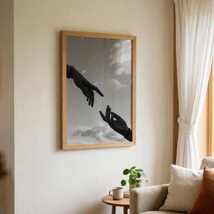 Almost Touching Hands Black & White Poster | Minimalist Line Art | Modern Wall Decor | Abstract Human Art | Aesthetic Print