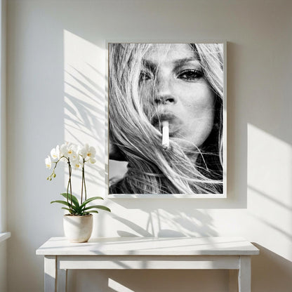 Blonde Smoke Black & White Poster | Minimalist Portrait Wall Art | Modern Aesthetic Decor | Smoky Character Print
