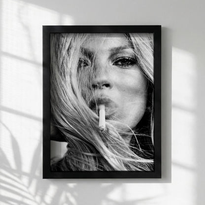 Blonde Smoke Black & White Poster | Minimalist Portrait Wall Art | Modern Aesthetic Decor | Smoky Character Print