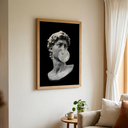 Bubble David Black & White Poster | Minimalist Sculpture Wall Art | Modern Aesthetic Decor | Classical Statue Print