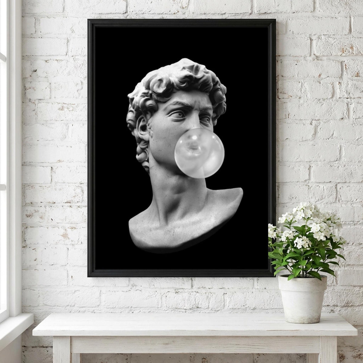 Bubble David Black & White Poster | Minimalist Sculpture Wall Art | Modern Aesthetic Decor | Classical Statue Print