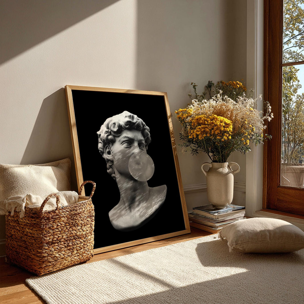 Bubble David Black & White Poster | Minimalist Sculpture Wall Art | Modern Aesthetic Decor | Classical Statue Print