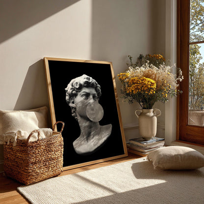 Bubble David Black & White Poster | Minimalist Sculpture Wall Art | Modern Aesthetic Decor | Classical Statue Print