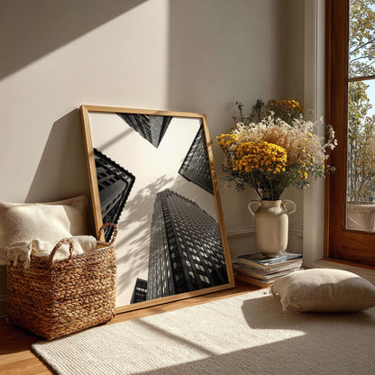 City Vertigo Black & White Poster | Minimalist Urban Wall Art | Modern Cityscape Decor | Abstract Architecture Print