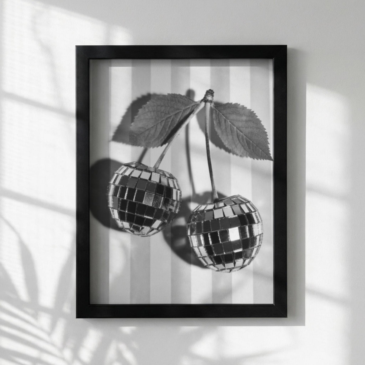 Disco Cherries Black & White Poster | Minimalist Retro Wall Art | Modern Pop Decor | Funky Fruit Print
