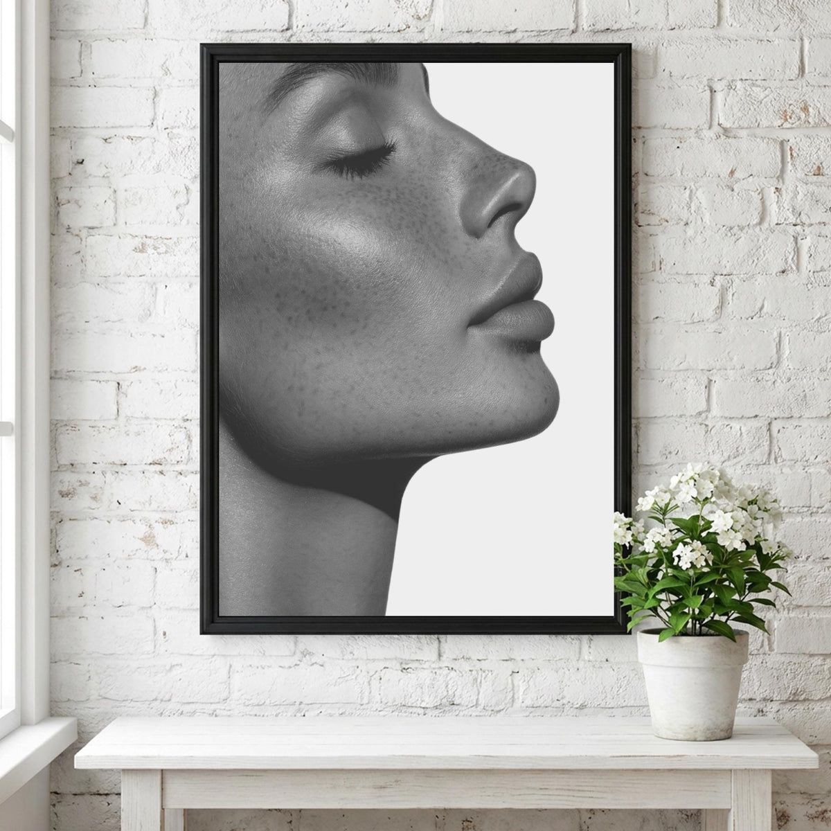 Freckled Grace Black & White Minimalist Portrait Wall Art | Modern Elegant Beauty Decor | Aesthetic Poster Print