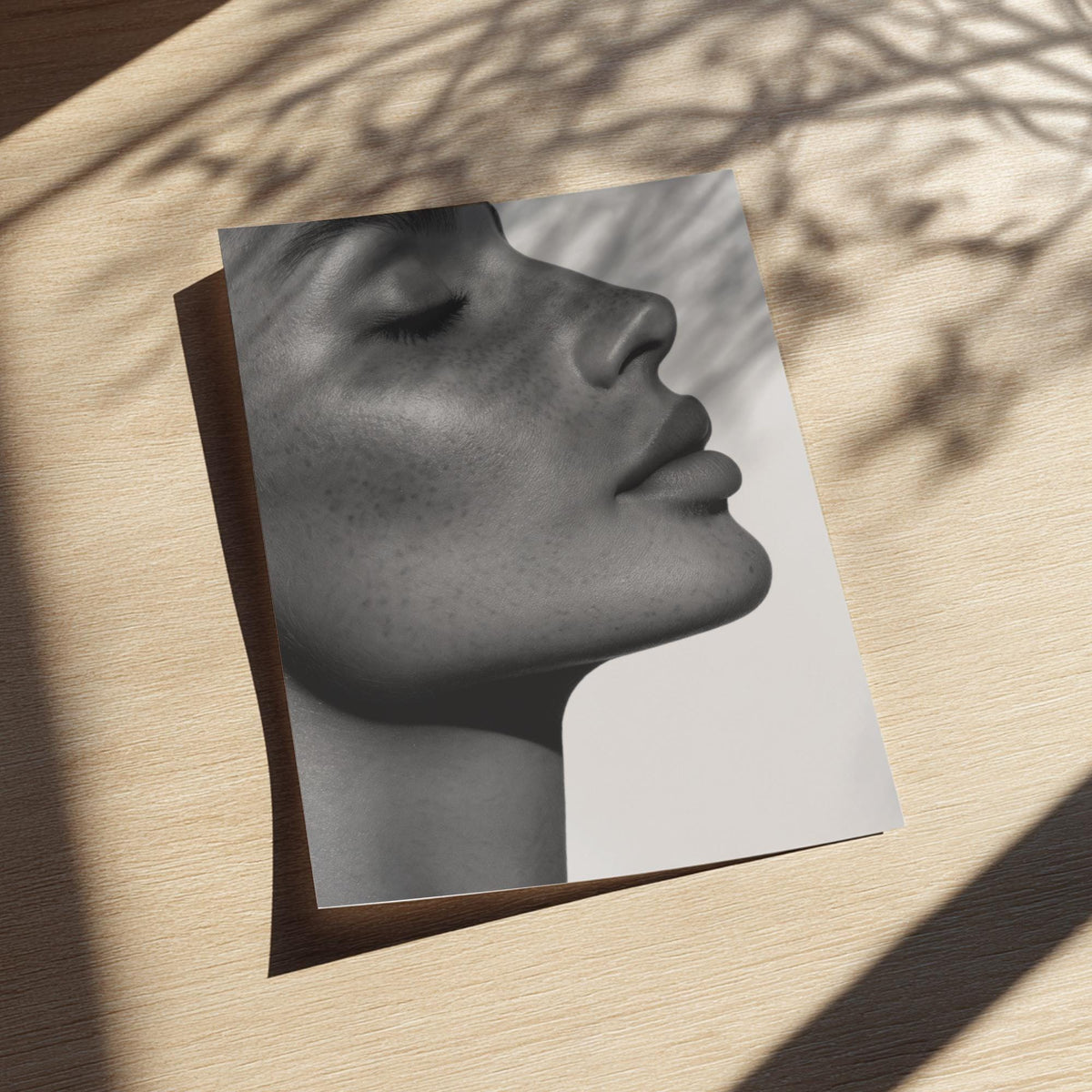Freckled Grace Black & White Minimalist Portrait Wall Art | Modern Elegant Beauty Decor | Aesthetic Poster Print
