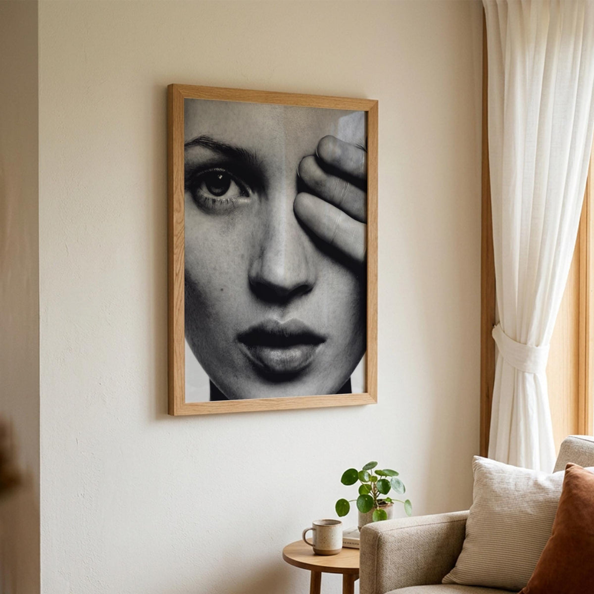 Hidden Gaze Black & White Minimalist Portrait Wall Art | Modern Mysterious Aesthetic Decor | Elegant Art Print
