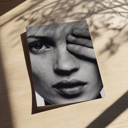 Hidden Gaze Black & White Minimalist Portrait Wall Art | Modern Mysterious Aesthetic Decor | Elegant Art Print