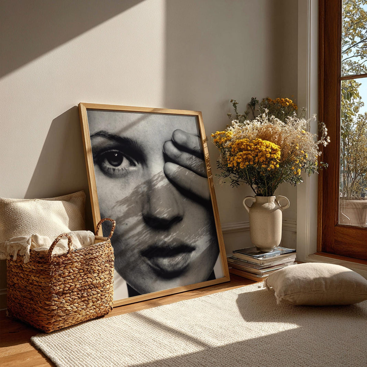 Hidden Gaze Black & White Minimalist Portrait Wall Art | Modern Mysterious Aesthetic Decor | Elegant Art Print