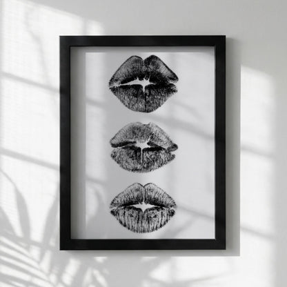 Kiss Marks Black & White Minimalist Lips Wall Art | Modern Beauty Fashion Decor | Aesthetic Print