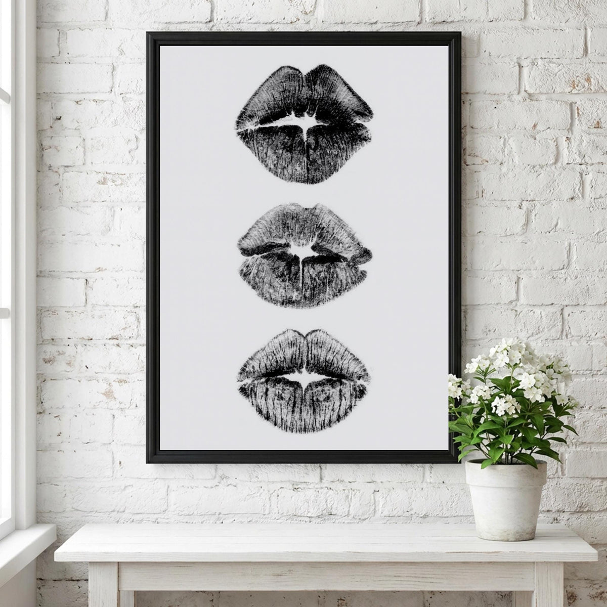 Kiss Marks Black & White Minimalist Lips Wall Art | Modern Beauty Fashion Decor | Aesthetic Print