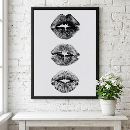 Kiss Marks Black & White Minimalist Lips Wall Art | Modern Beauty Fashion Decor | Aesthetic Print