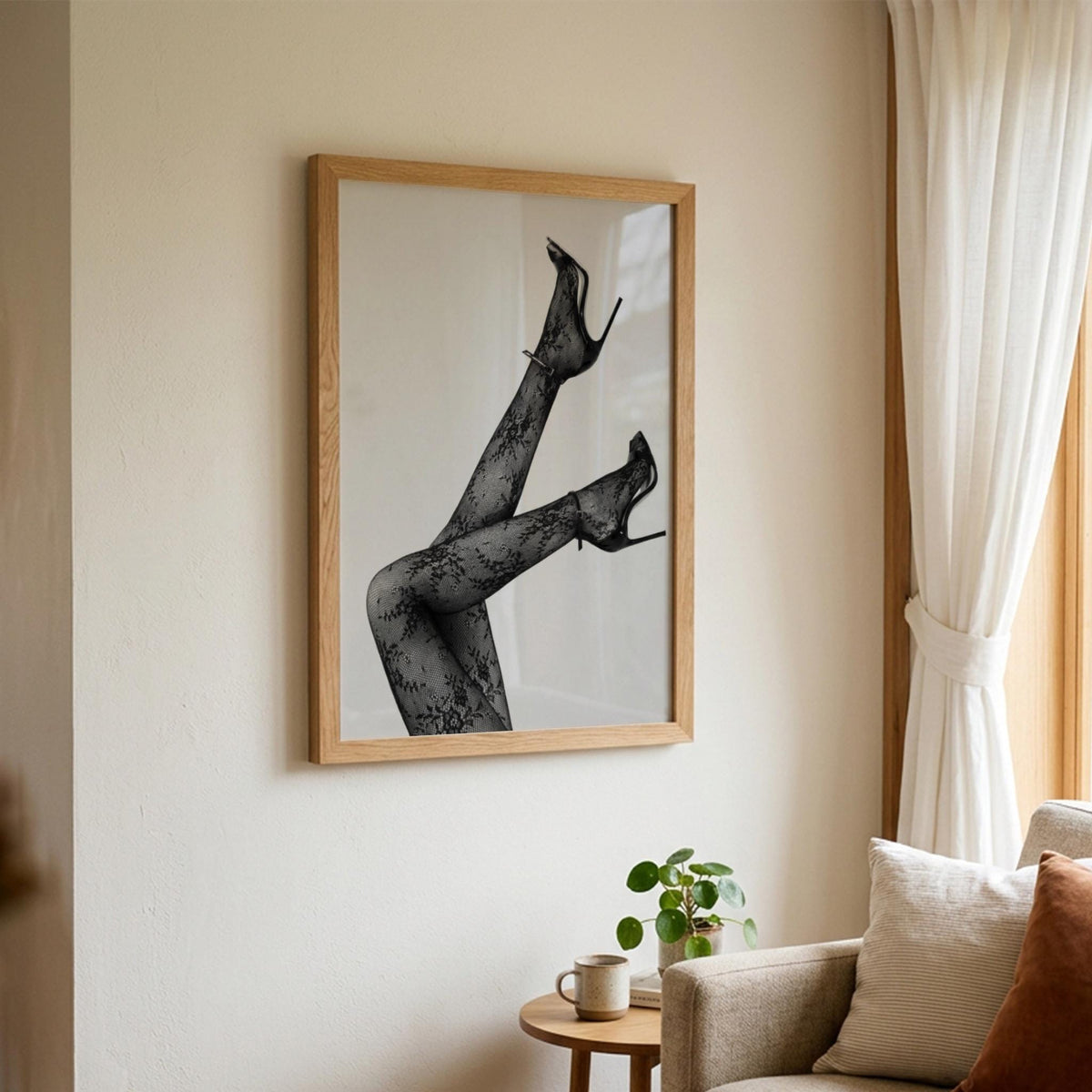 Lace Temptation Black & White Minimalist Fashion Wall Art | Elegant Aesthetic Lingerie Inspired Decor Poster