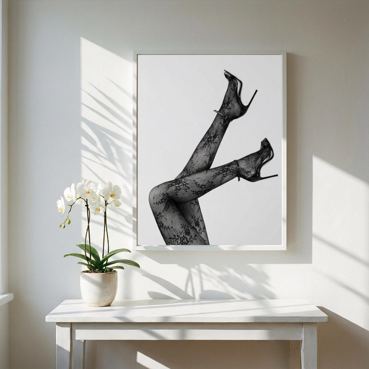 Lace Temptation Black & White Minimalist Fashion Wall Art | Elegant Aesthetic Lingerie Inspired Decor Poster