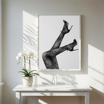 Lace Temptation Black & White Minimalist Fashion Wall Art | Elegant Aesthetic Lingerie Inspired Decor Poster