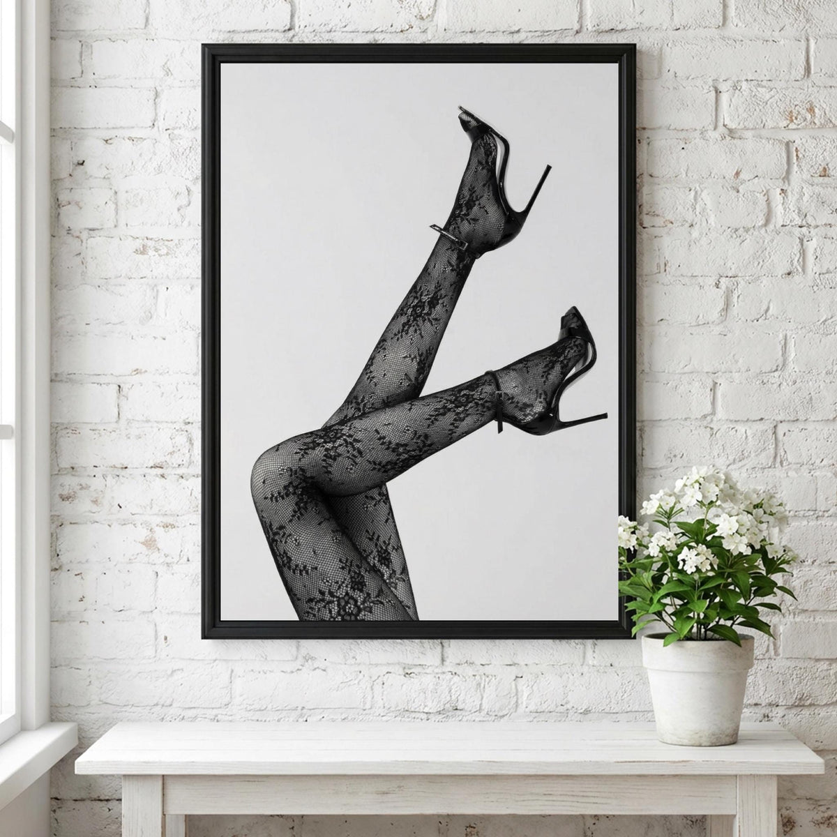 Lace Temptation Black & White Minimalist Fashion Wall Art | Elegant Aesthetic Lingerie Inspired Decor Poster