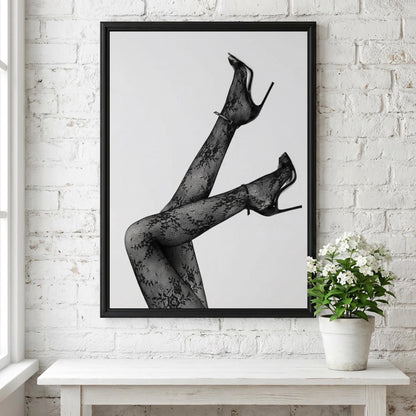 Lace Temptation Black & White Minimalist Fashion Wall Art | Elegant Aesthetic Lingerie Inspired Decor Poster