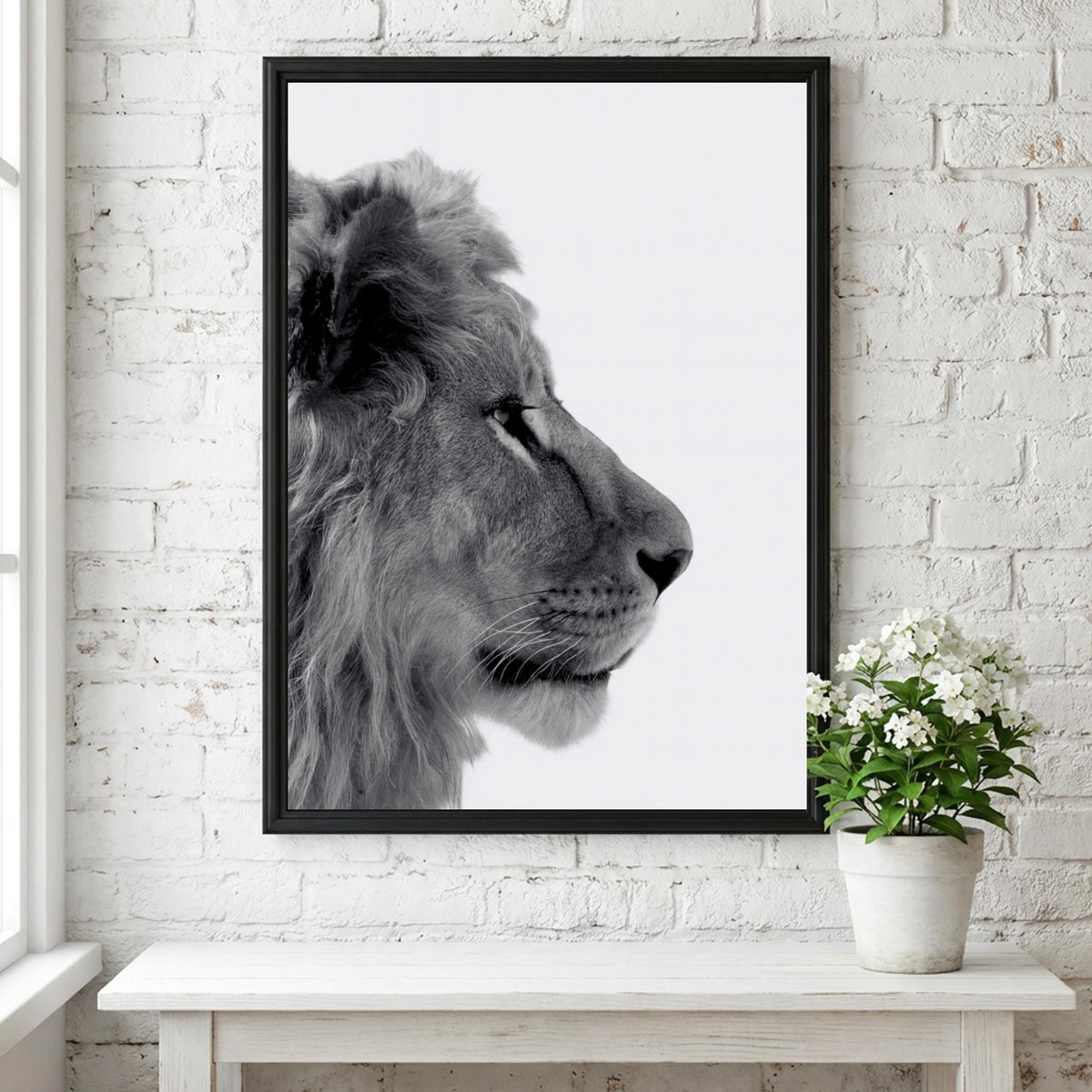 Lion’s Gaze Black & White Minimalist Wildlife Wall Art | Modern Animal Portrait Decor | Powerful Safari Poster Print